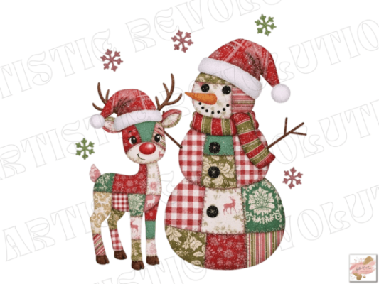 Alternative view of Patchwork Christmas Snowman Reindeer PNG