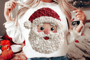 Alternative view of Patchwork Yarn Crochet Santa Face Png