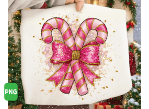 Pink Christmas Candy Cane, Coquette Png