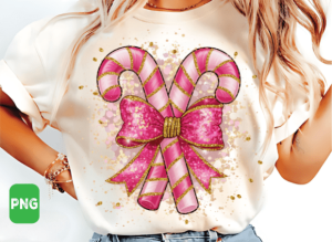 Alternative view of Pink Christmas Candy Cane, Coquette Png