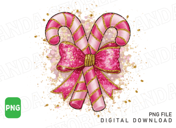 Pink Christmas Candy Cane, Coquette Png - Image 3