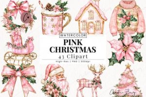 Pink Christmas Clipart Bundle