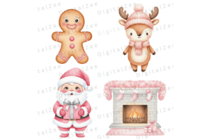 Alternative view of Pink Christmas Clipart, Cute Christmas