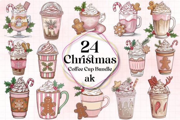 Pink Christmas Coffee Cup Clipart