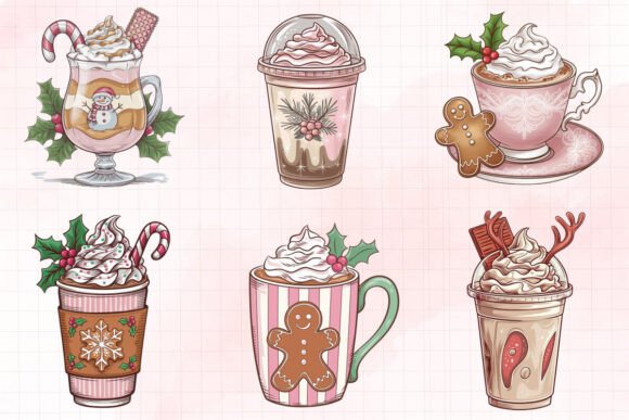 Pink Christmas Coffee Cup Clipart - Image 2