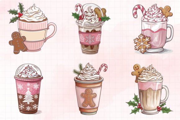 Pink Christmas Coffee Cup Clipart - Image 3