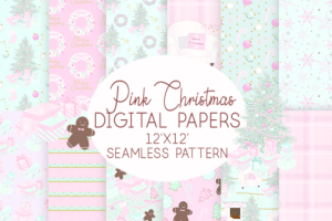 Pink Christmas Digital Paper Seamless Patterns