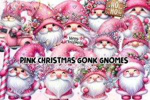 Pink Christmas Gnomes Clipart PNG
