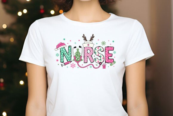 Pink Christmas Nurse PNG Letters Doodle - Image 4