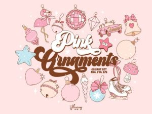 Pink Christmas Ornaments Clipart Bundle