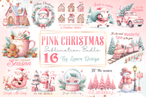 Pink Christmas PNG Sublimation Bundle