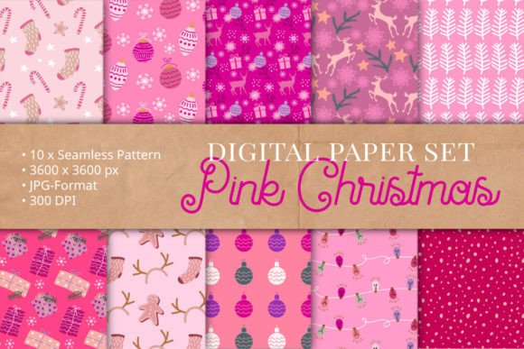 Pink Christmas Pattern Set Seamless