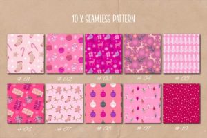 Alternative view of Pink Christmas Pattern Set Seamless