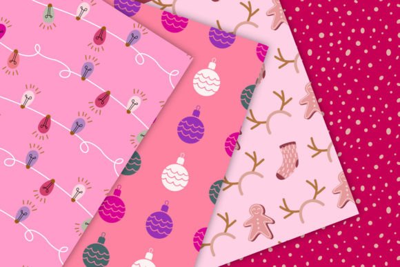 Pink Christmas Pattern Set Seamless - Image 4