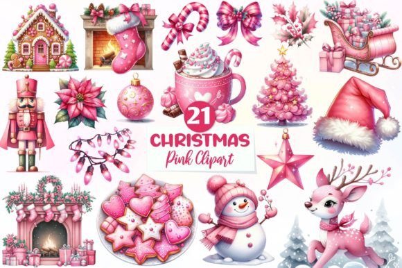Pink Christmas Png Clipart Bundle