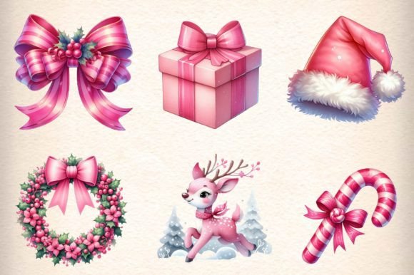 Pink Christmas Png Clipart Bundle - Image 4