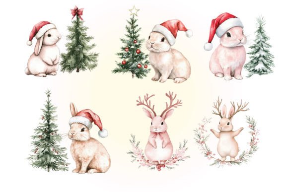 Alternative view of Pink Christmas Rabbit Woodland Png