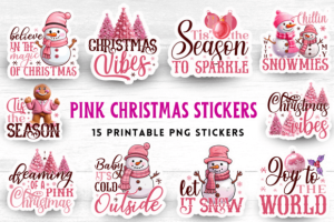 Pink Christmas Stickers Bundle