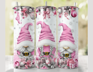 Pink Christmas Tumbler Wrap Gnomes