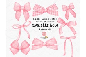Pink Coquette Ribbon Bow Watercolor Set
