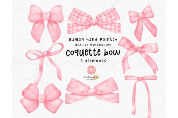 Pink Coquette Ribbon Bow Watercolor Set