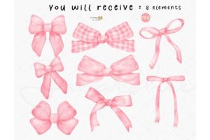 Alternative view of Pink Coquette Ribbon Bow Watercolor Set