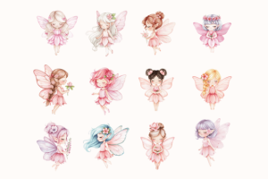 Alternative view of Pink Fairy Clipart Bundle Watercolor