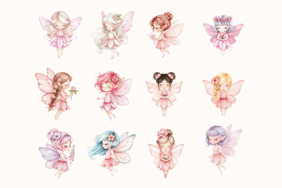 Pink Fairy Clipart Bundle Watercolor - Image 2