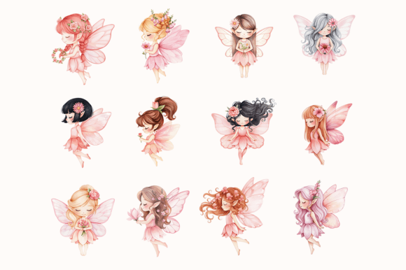 Pink Fairy Clipart Bundle Watercolor - Image 3