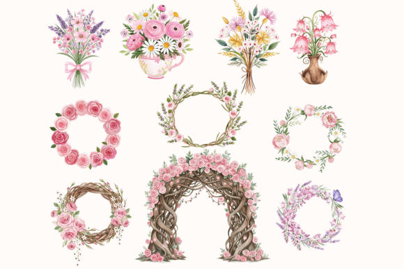 Pink Fairy Clipart Bundle Watercolor - Image 7