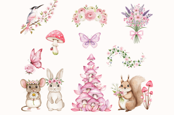 Pink Fairy Clipart Bundle Watercolor - Image 8