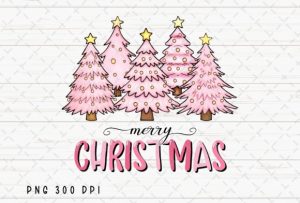 Pink Merry Christmas Trees Xmas PNG