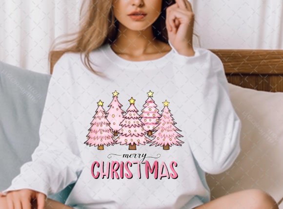 Pink Merry Christmas Trees Xmas PNG - Image 3