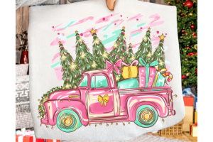 Alternative view of Pink Retro Christmas Truck PNG with Gift