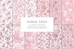 Pink Toile Print Design Patterns