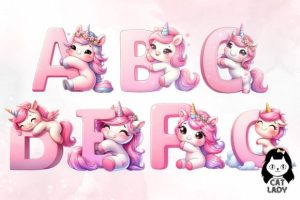 Alternative view of Pink Unicorn Alphabet Sublimtion Clipart