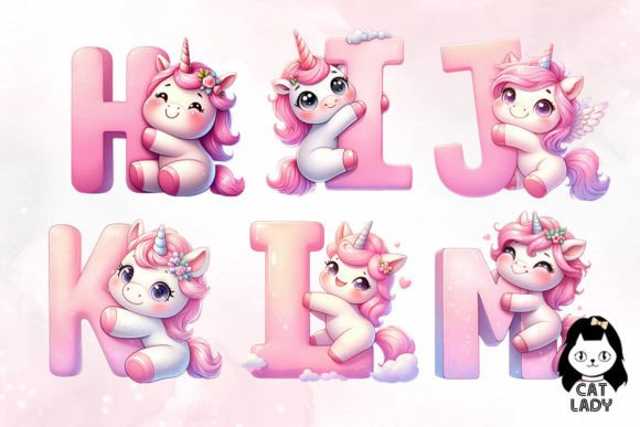 Pink Unicorn Alphabet Sublimtion Clipart - Image 3
