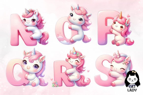 Pink Unicorn Alphabet Sublimtion Clipart - Image 4