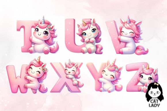 Pink Unicorn Alphabet Sublimtion Clipart - Image 5