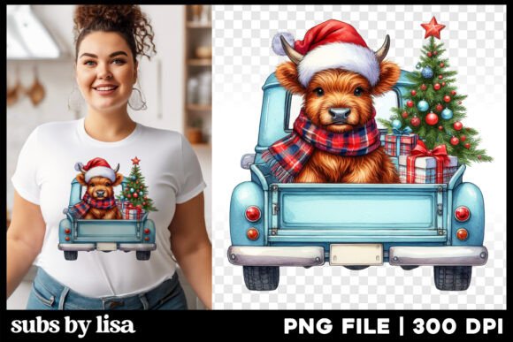Plaid Christmas Highland Cow Bundle PNG - Image 8