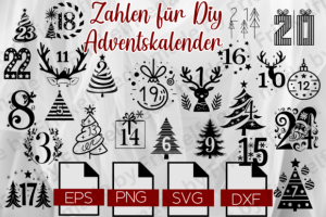 Plotterdatei Adventskalender Zahlen 1-24