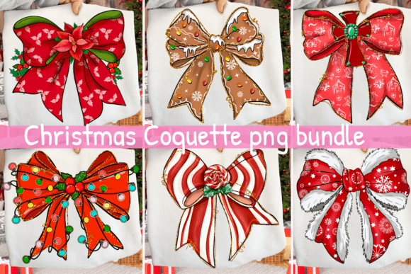 Preppy Christmas Coquette Bow PNG Bundle