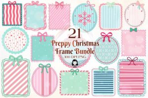 Preppy Christmas Frame Clipart Bundle