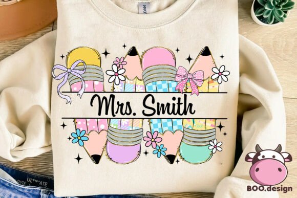 Preppy Pencil Custom Name Teacher Png - Image 2