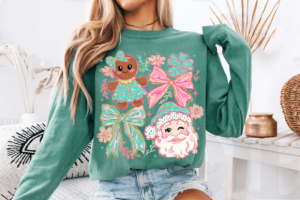 Alternative view of Preppy Santa Doodles Gingerbread Bow