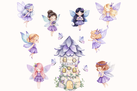 Purple Fairy Clipart Bundle | Watercolor - Image 3