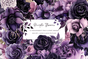 Purple Flowers Watercolor Clipart