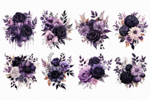 Alternative view of Purple Flowers Watercolor Clipart
