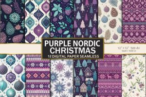 Purple Nordic Christmas Digital Paper