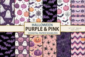 Purple Pink Halloween Digital Paper